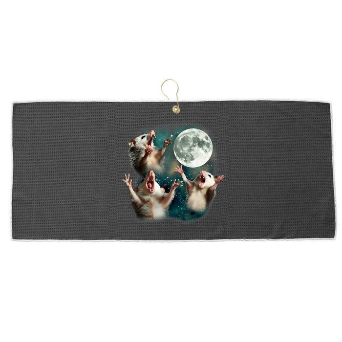 Three Possum Moon | 3 Opossum Funny Weird Cursed Meme Large Microfiber Waffle Golf Towel