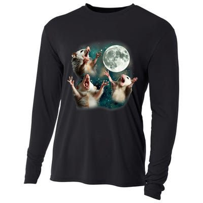 Three Possum Moon | 3 Opossum Funny Weird Cursed Meme Cooling Performance Long Sleeve Crew