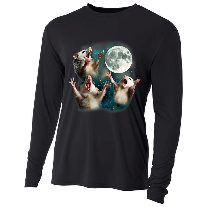 Three Possum Moon | 3 Opossum Funny Weird Cursed Meme Cooling Performance Long Sleeve Crew