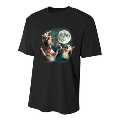 Three Possum Moon | 3 Opossum Funny Weird Cursed Meme Youth Performance Sprint T-Shirt
