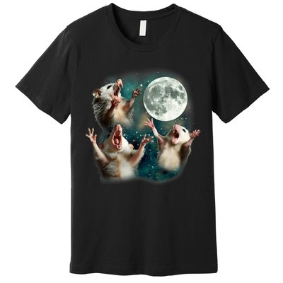 Three Possum Moon | 3 Opossum Funny Weird Cursed Meme Premium T-Shirt