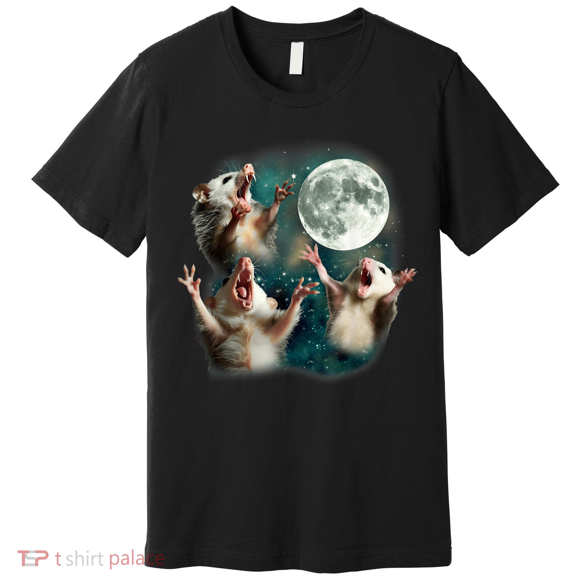 Three Possum Moon | 3 Opossum Funny Weird Cursed Meme Premium T-Shirt