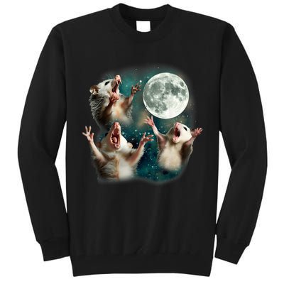 Three Possum Moon | 3 Opossum Funny Weird Cursed Meme Tall Sweatshirt