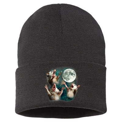 Three Possum Moon | 3 Opossum Funny Weird Cursed Meme Sustainable Knit Beanie