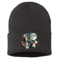 Three Possum Moon | 3 Opossum Funny Weird Cursed Meme Sustainable Knit Beanie