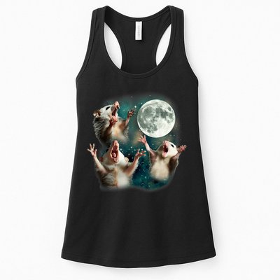 Three Possum Moon | 3 Opossum Funny Weird Cursed Meme Womens Tank Top