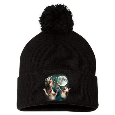 Three Possum Moon | 3 Opossum Funny Weird Cursed Meme Pom Pom 12in Knit Beanie