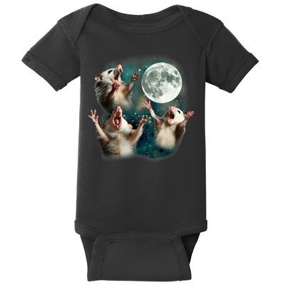 Three Possum Moon | 3 Opossum Funny Weird Cursed Meme Baby Bodysuit