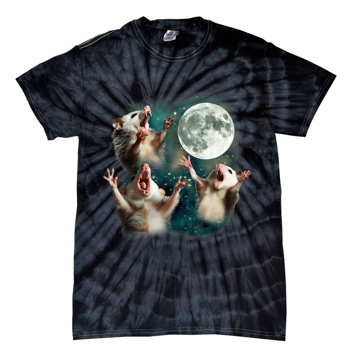 Three Possum Moon | 3 Opossum Funny Weird Cursed Meme Tie-Dye T-Shirt