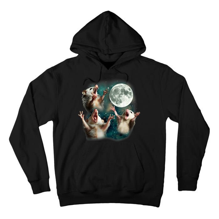 Three Possum Moon | 3 Opossum Funny Weird Cursed Meme Tall Hoodie