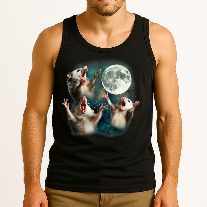 Three Possum Moon | 3 Opossum Funny Weird Cursed Meme Tank Top
