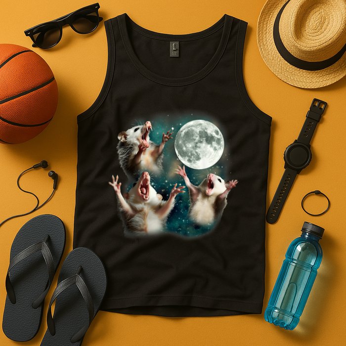 Three Possum Moon | 3 Opossum Funny Weird Cursed Meme Tank Top
