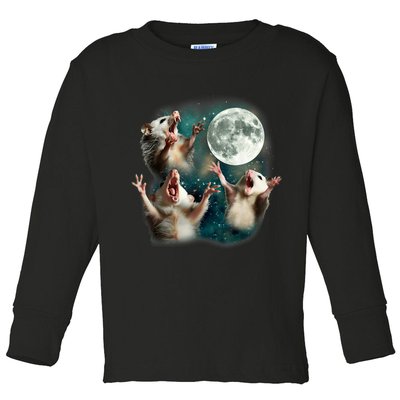 Three Possum Moon | 3 Opossum Funny Weird Cursed Meme Toddler Long Sleeve Shirt
