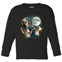 Three Possum Moon | 3 Opossum Funny Weird Cursed Meme Toddler Long Sleeve Shirt
