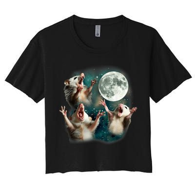 Three Possum Moon | 3 Opossum Funny Weird Cursed Meme Crop Top