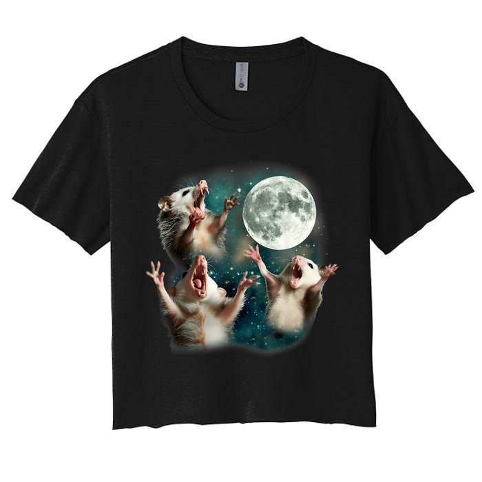 Three Possum Moon | 3 Opossum Funny Weird Cursed Meme Crop Top