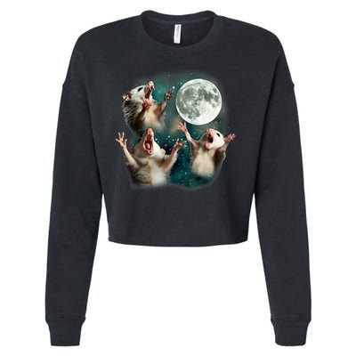 Three Possum Moon | 3 Opossum Funny Weird Cursed Meme Cropped Pullover Crew