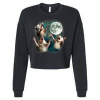 Three Possum Moon | 3 Opossum Funny Weird Cursed Meme Cropped Pullover Crew