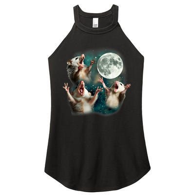 Three Possum Moon | 3 Opossum Funny Weird Cursed Meme Women's Perfect Tri Rocker Tank