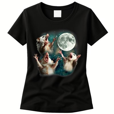 Three Possum Moon | 3 Opossum Funny Weird Cursed Meme Womens T-Shirt