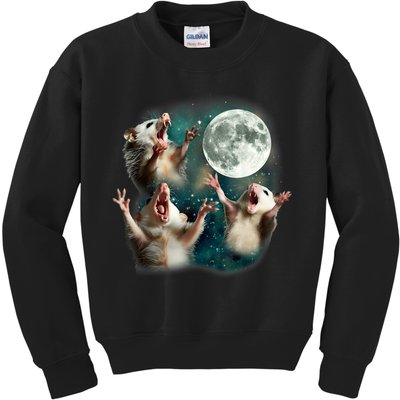 Three Possum Moon | 3 Opossum Funny Weird Cursed Meme Kids Sweatshirt
