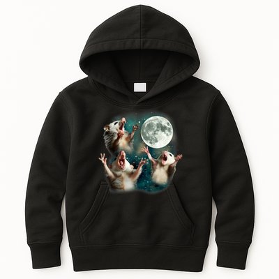 Three Possum Moon | 3 Opossum Funny Weird Cursed Meme Kids Hoodie