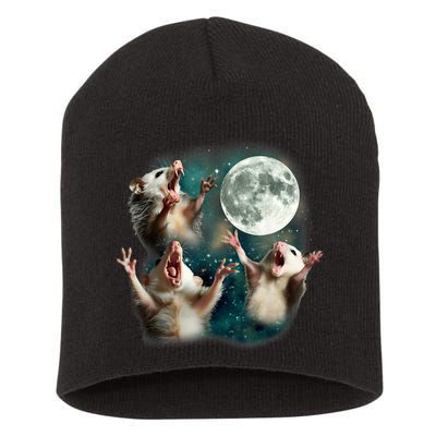 Three Possum Moon | 3 Opossum Funny Weird Cursed Meme Short Acrylic Beanie