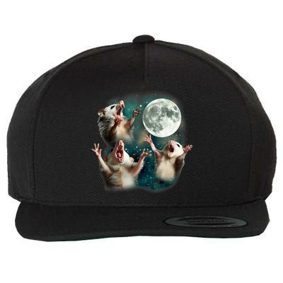 Three Possum Moon | 3 Opossum Funny Weird Cursed Meme Wool Snapback Cap