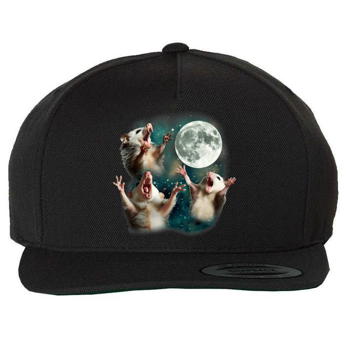 Three Possum Moon | 3 Opossum Funny Weird Cursed Meme Wool Snapback Cap