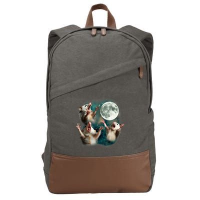 Three Possum Moon | 3 Opossum Funny Weird Cursed Meme Cotton Canvas Backpack