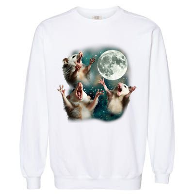 Three Possum Moon | 3 Opossum Funny Weird Cursed Meme Garment-Dyed Sweatshirt
