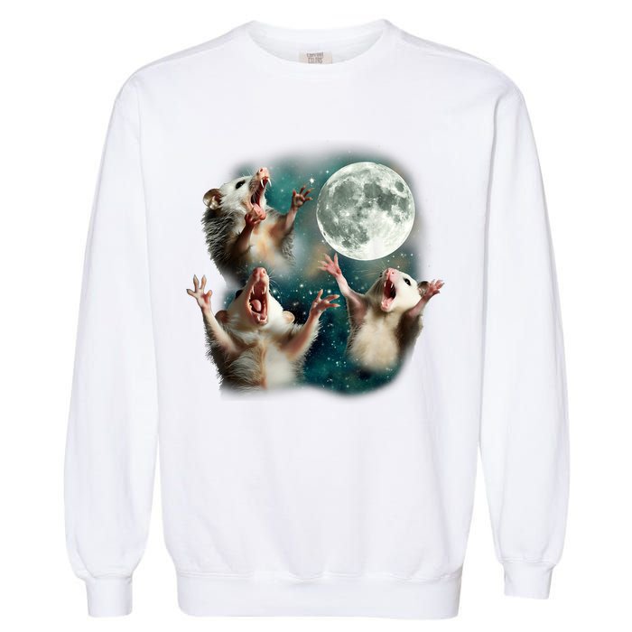 Three Possum Moon | 3 Opossum Funny Weird Cursed Meme Garment-Dyed Sweatshirt
