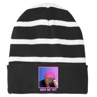 Trump Pink Miss Me Yet Trump 2024 President 2024 Striped Beanie with Solid Band