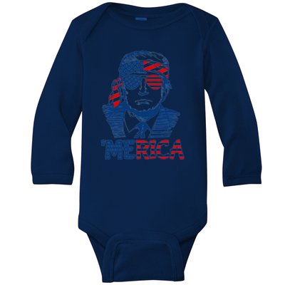 Trump Patriotic Merica Baby Long Sleeve Bodysuit