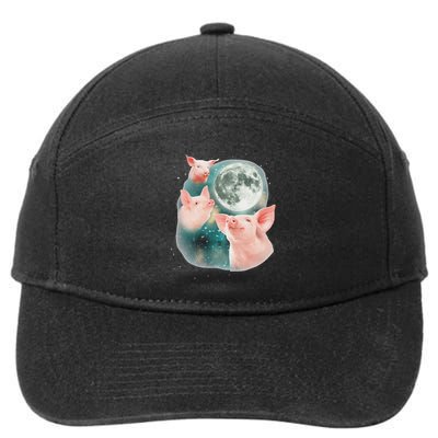 Three Pig Moon 3 Miniature Pigs Howling Swine Weird Piggy 7-Panel Snapback Hat