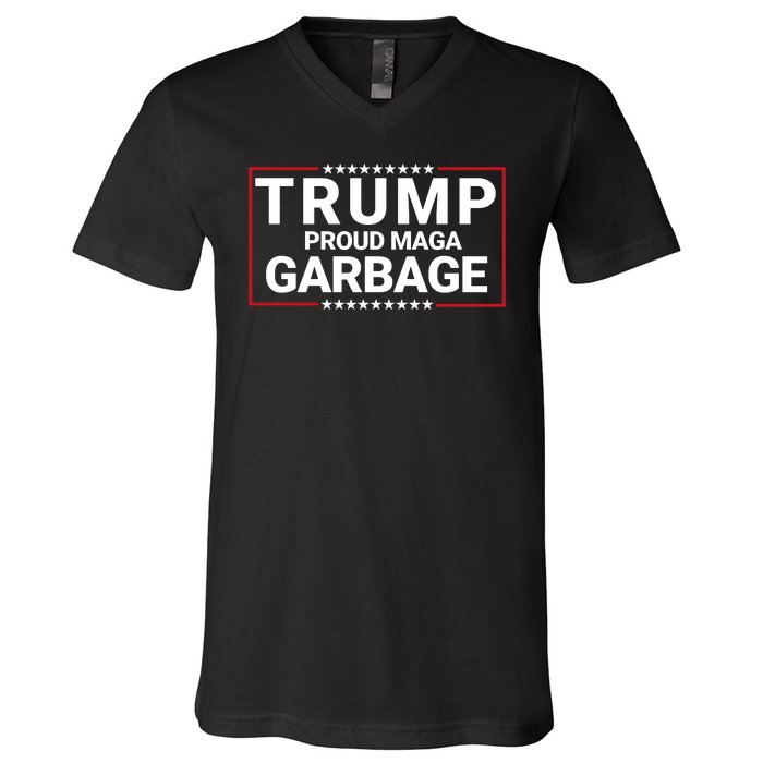 Trump Proud Maga Garbage Trump 2024 Proud To Be Garbage Funny Trump Supporter V-Neck T-Shirt