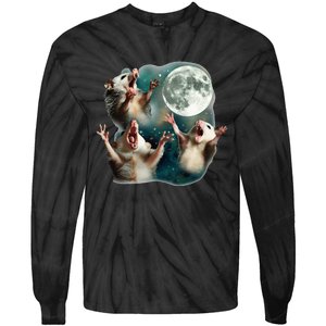 Three Possum Moon 3 Opossum Funny Weird Cursed Meme Tie-Dye Long Sleeve Shirt