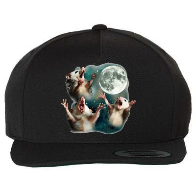Three Possum Moon 3 Opossum Funny Weird Cursed Meme Wool Snapback Cap