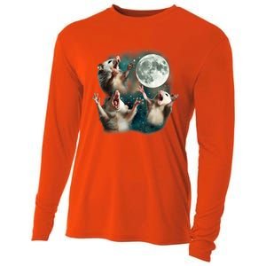 Three Possum Moon 3 Opossum Funny Weird Cursed Meme Cooling Performance Long Sleeve Crew