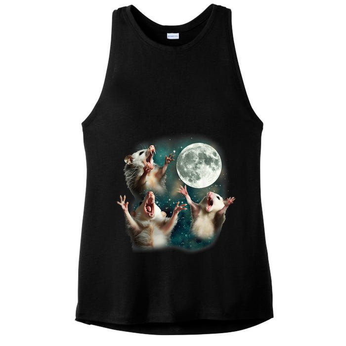 Three Possum Moon 3 Opossum Funny Weird Cursed Meme Ladies PosiCharge Tri-Blend Wicking Tank
