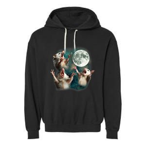 Three Possum Moon 3 Opossum Funny Weird Cursed Meme Garment-Dyed Fleece Hoodie