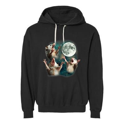 Three Possum Moon 3 Opossum Funny Weird Cursed Meme Garment-Dyed Fleece Hoodie