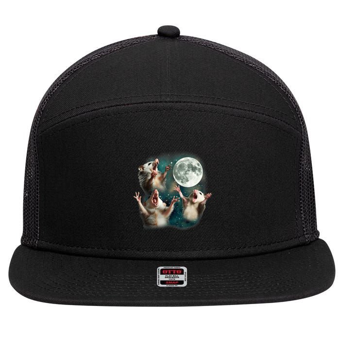 Three Possum Moon 3 Opossum Funny Weird Cursed Meme 7 Panel Mesh Trucker Snapback Hat
