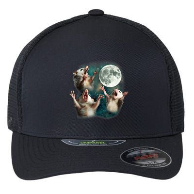 Three Possum Moon 3 Opossum Funny Weird Cursed Meme Flexfit Unipanel Trucker Cap