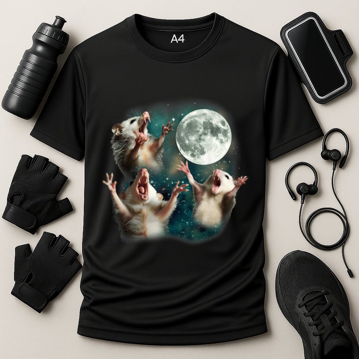 Three Possum Moon 3 Opossum Funny Weird Cursed Meme Performance Shirt
