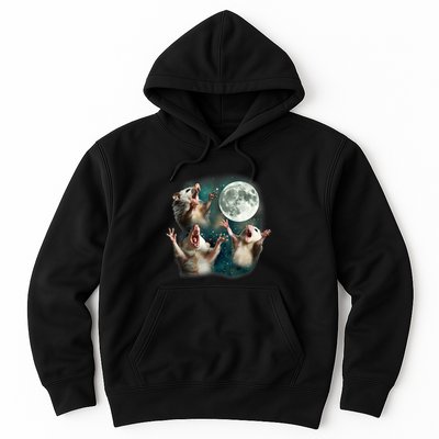 Three Possum Moon 3 Opossum Funny Weird Cursed Meme Hoodie