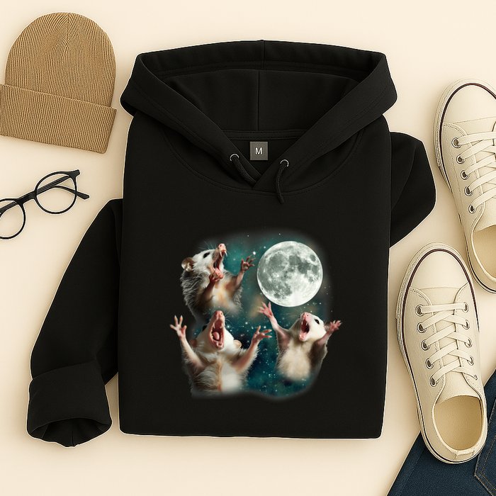 Three Possum Moon 3 Opossum Funny Weird Cursed Meme Hoodie