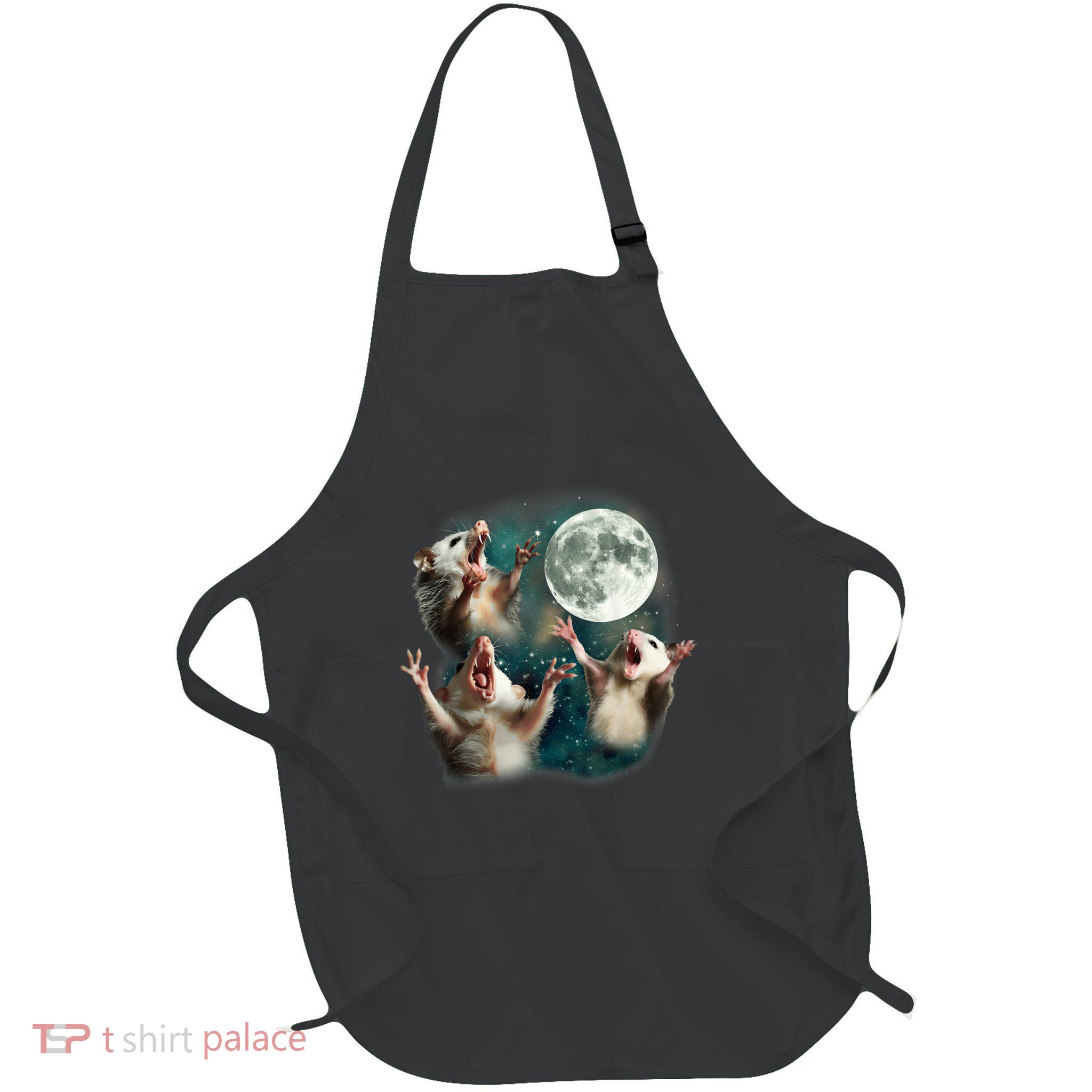 Three Possum Moon 3 Opossum Funny Weird Cursed Meme Apron