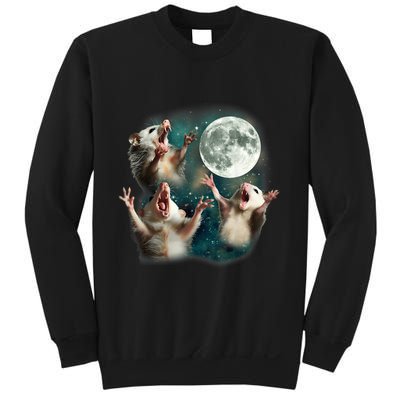 Three Possum Moon 3 Opossum Funny Weird Cursed Meme Sweatshirt