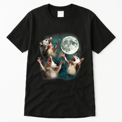 Three Possum Moon 3 Opossum Funny Weird Cursed Meme Tall T-Shirt